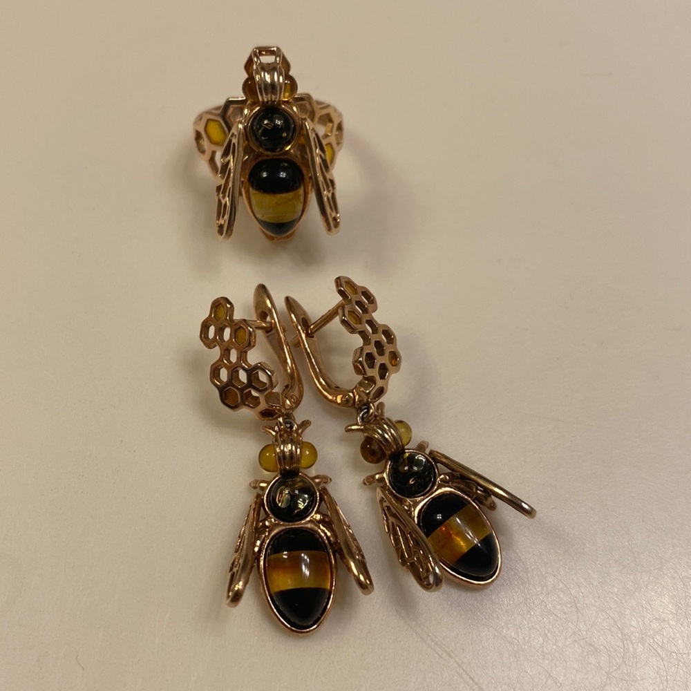 Amber earrings and ring set
